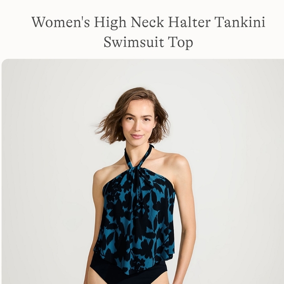 Women's Lands End Black & White  Tankini Swimsuit Top Halter size 12 - Picture 3 of 4